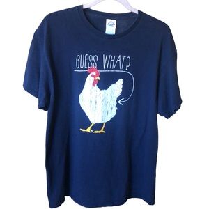 Delta pro weight “Guess what?” 100% cotton navy blue T SZ L funny Joke gag gift